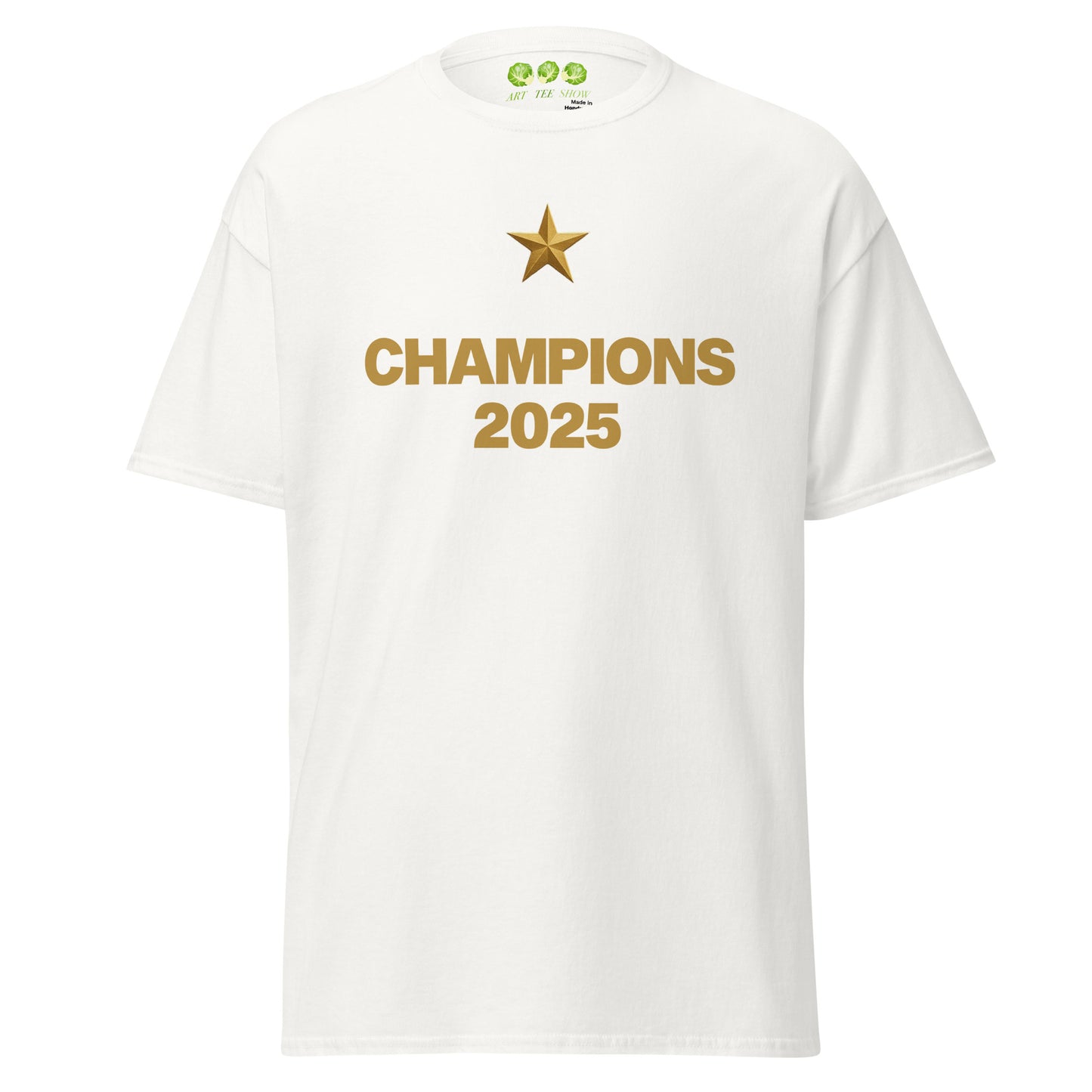 White PSG Champions League Winners 2025 fan art tribute unisex classic t-shirt from Art Tee Show 