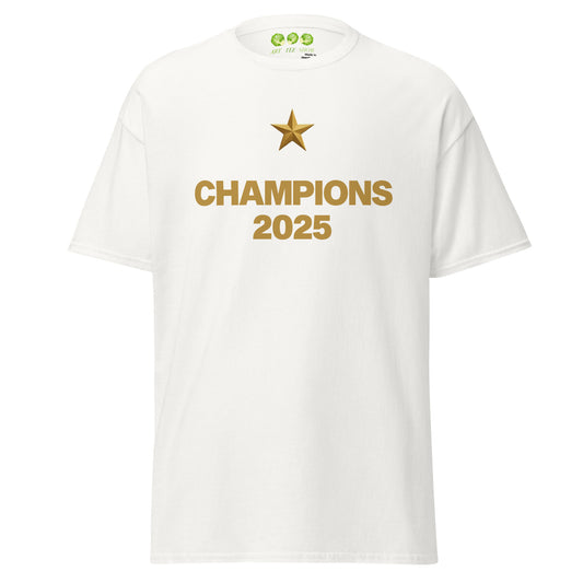 White PSG Champions League Winners 2025 fan art tribute unisex classic t-shirt from Art Tee Show 