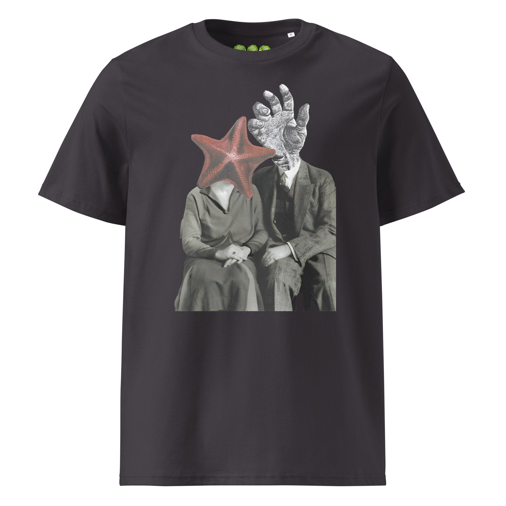 Anthracite "The Atlantis Lovers" collage artwork Unisex organic Art Tee Show t-shirt. Drop Nº4 of the ArtTeeShow + Ash Long collab.