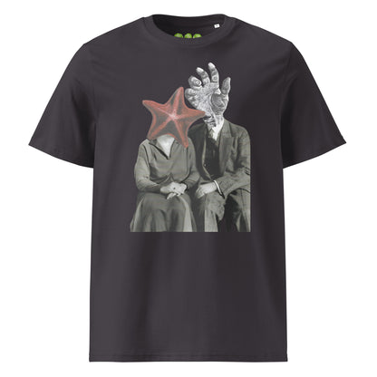 Anthracite "The Atlantis Lovers" collage artwork Unisex organic Art Tee Show t-shirt. Drop Nº4 of the ArtTeeShow + Ash Long collab.