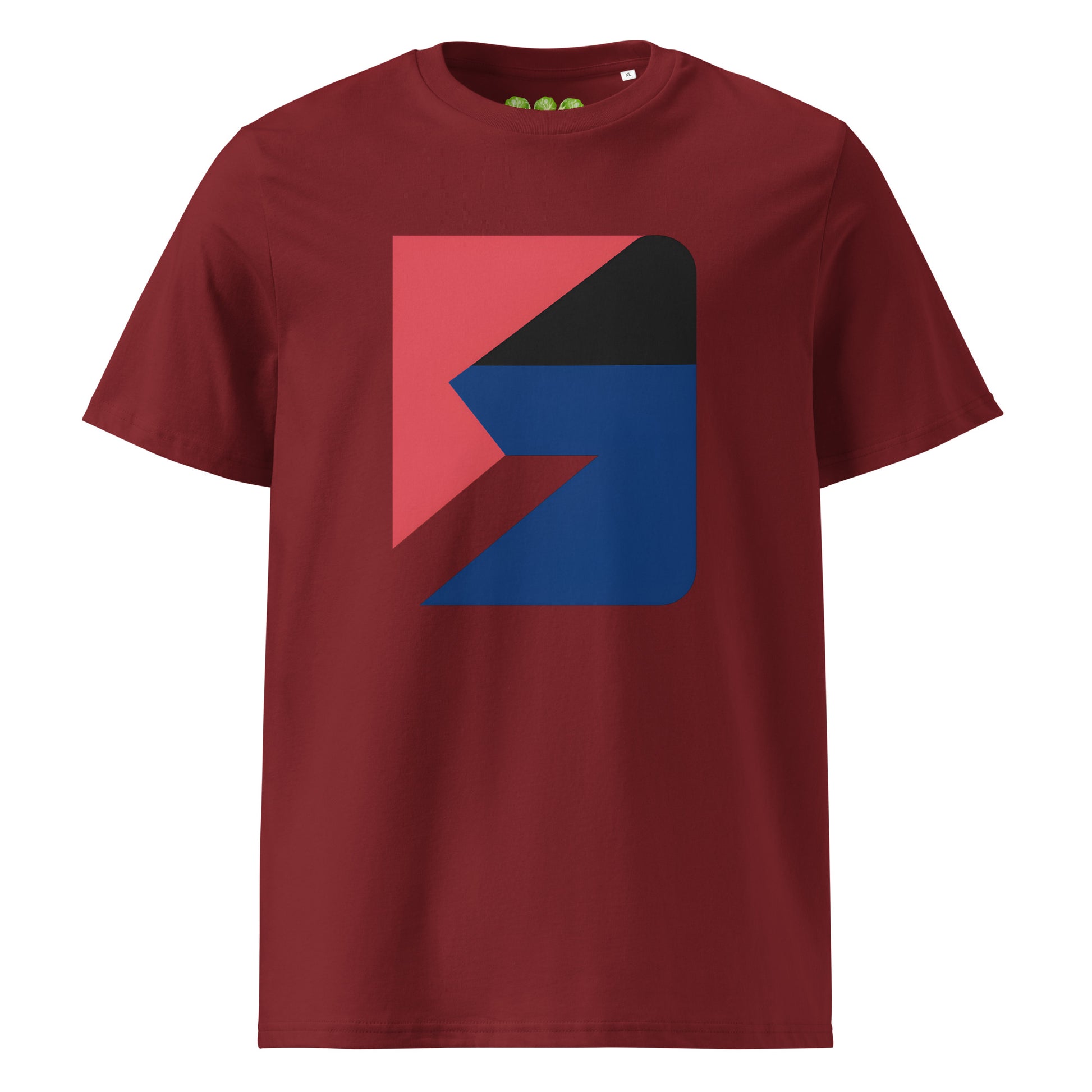 Chromatic Fracture Art Tee Show Unisex Organic t-shirt in Red Burgundy.