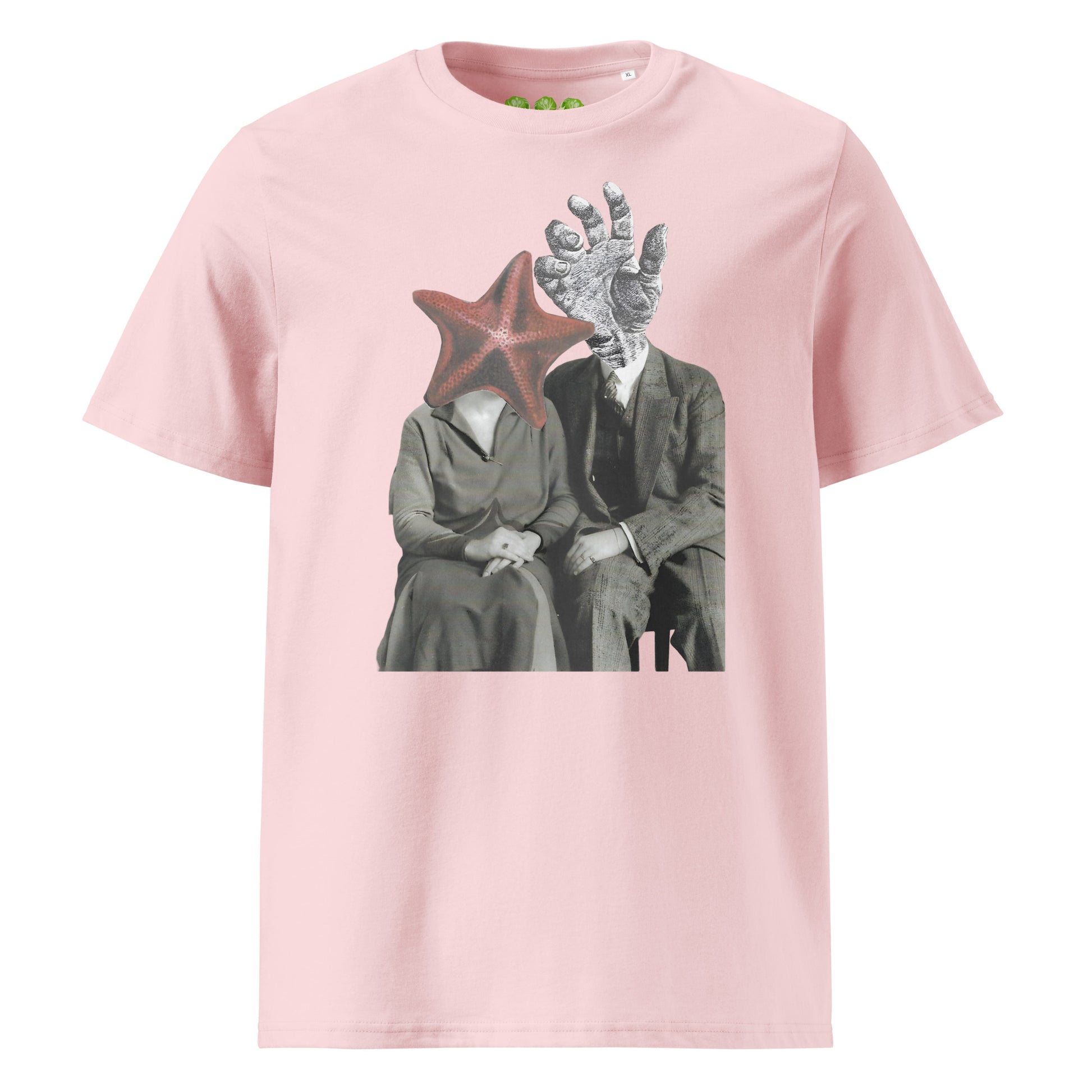 Pink "The Atlantis Lovers" collage artwork Unisex organic Art Tee Show t-shirt. Drop Nº4 of the ArtTeeShow + Ash Long collab.