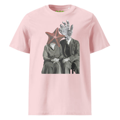 Pink "The Atlantis Lovers" collage artwork Unisex organic Art Tee Show t-shirt. Drop Nº4 of the ArtTeeShow + Ash Long collab.