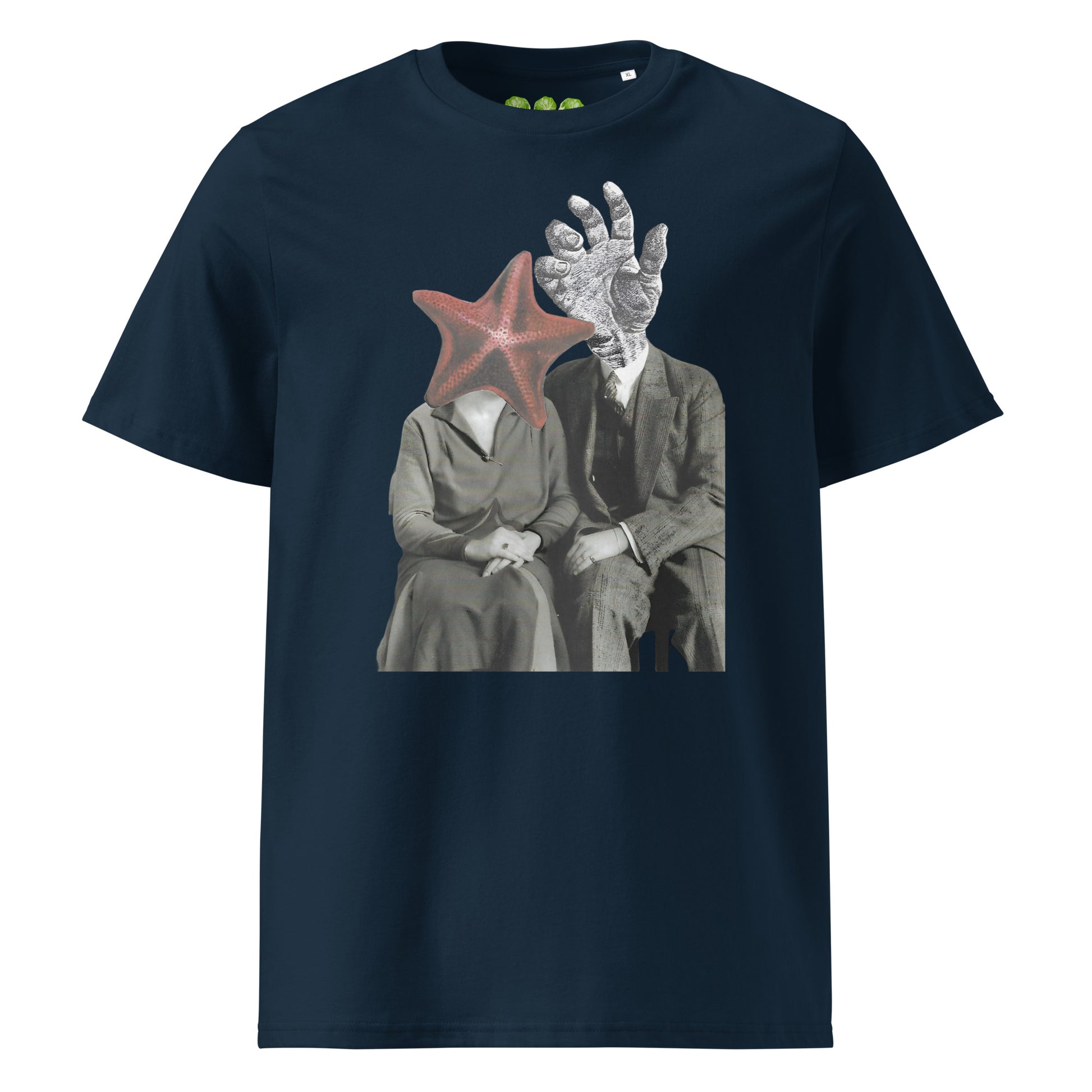 French Navy "The Atlantis Lovers" collage artwork Unisex organic Art Tee Show t-shirt. Drop Nº4 of the ArtTeeShow + Ash Long collab.