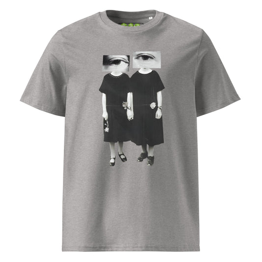 Heather Grey "Twin Peeks" collage artwork Unisex organic Art Tee Show t-shirt. Drop Nº2 of the ArtTeeShow + Ash Long collab.