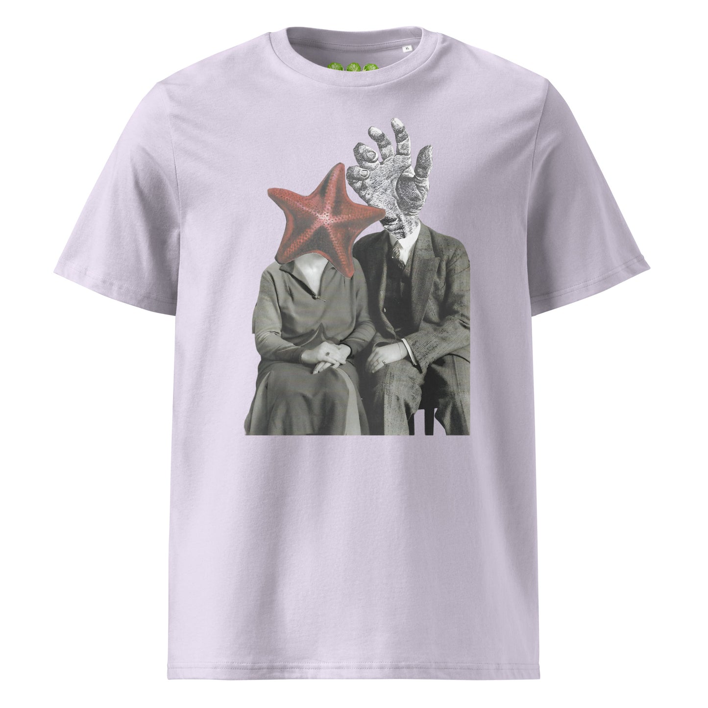 Lavender "The Atlantis Lovers" collage artwork Unisex organic Art Tee Show t-shirt. Drop Nº4 of the ArtTeeShow + Ash Long collab.